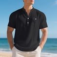 thumbnail image 2 of New Mens Short Sleeve T Shirts Solid Color Stand Up Collar Shirt Summer Trendy Breathable Loose Youth Basic Cotton Top Male Cotton And Linen Casual Shirts Black M, 2 of 6