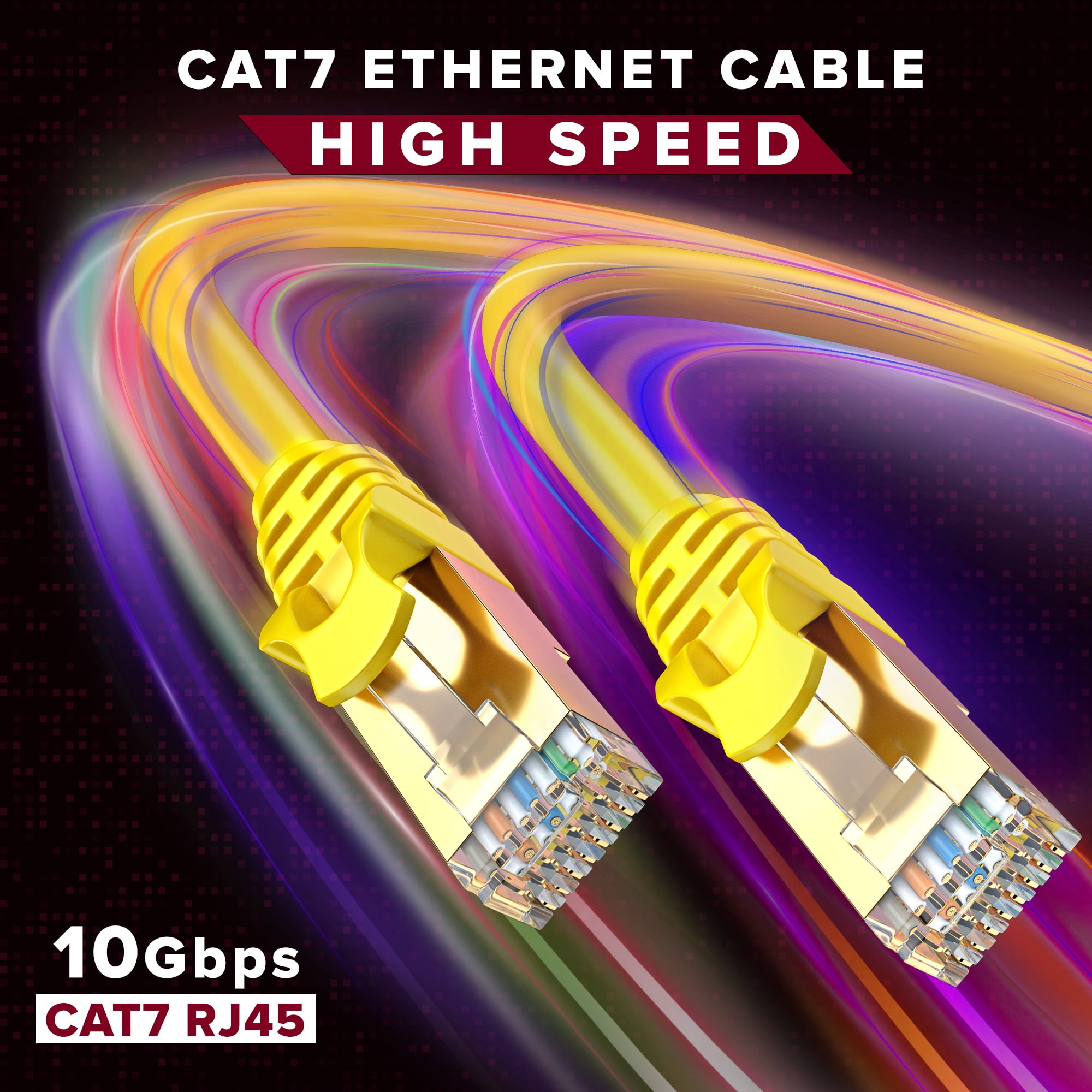 Cat 7 Ethernet Cable 100 ft - High-Speed Cat7 Internet & Network LAN Patch Cables, RJ45 Connectors - Perfect for Gaming, Streaming, and More (Yellow)