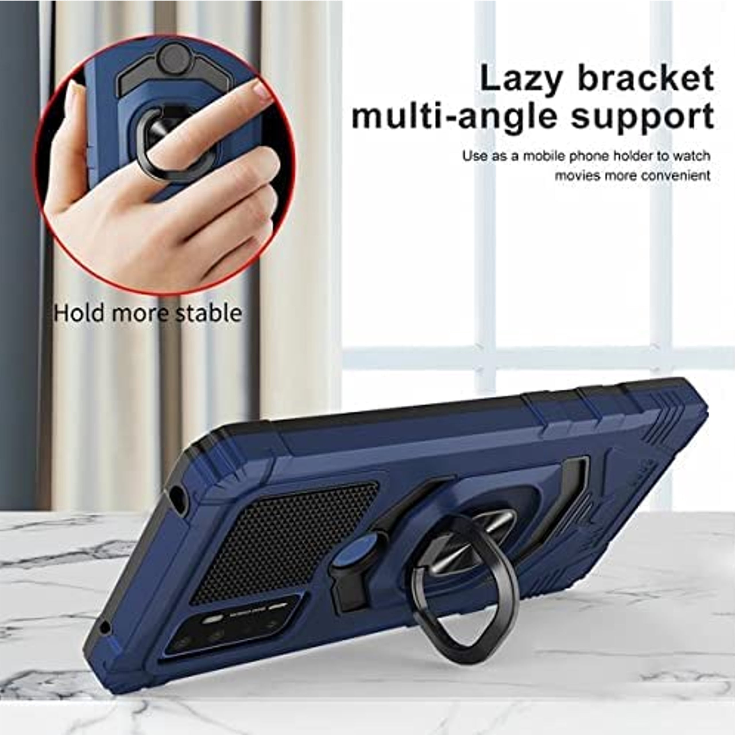 For BLU View 5 2024 Case Hybrid Magnetic Car Mount Ring Kickstand Stand Holder Full-Body Armor Hard Protective [Military Grade] Phone Cover - Blue