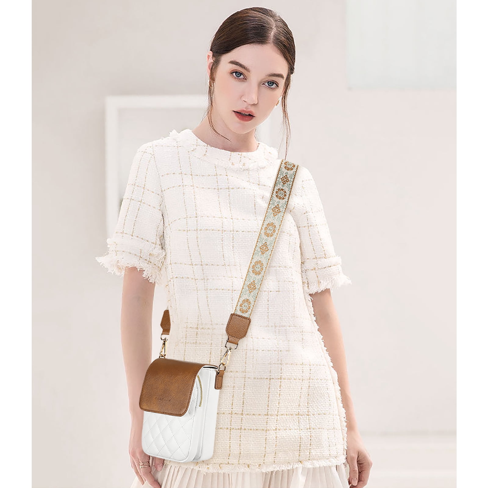 KALUNMA Crossbody Bags for Women Trendy Leather Triple Compartment Cell Phone Shoulder Wallet Purses with Card Slots