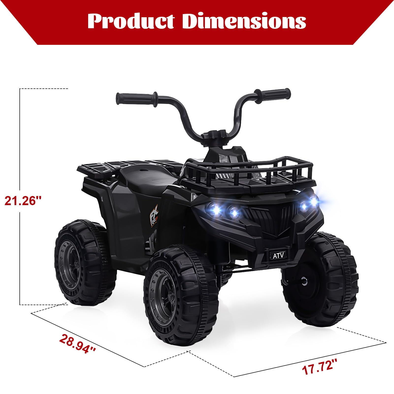 TROPOW 12V Ride On Toys for Boys,Kids Ride On ATV,4 Wheeler Electric Vehicle for Kids,Battery Powered Quad Toy Vehicle with Music,Horn,High Low Speeds,Led Lights,Electric Ride On Toy,Black