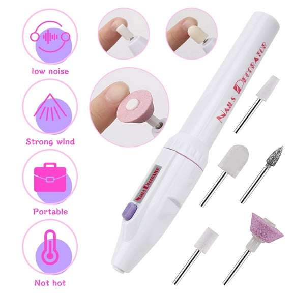 OUSITAID 5 in 1 Electric Manicure Set,Portable Nail Buffer Fingernail Grinder Kit,Multi-function Natural Toe Nail Polisher,White