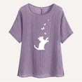thumbnail image 4 of lcziwo Summer Tunic Tops for Women Lightweight Comfy Cotton Linen Shirts Cute Graphic Print Blouses Loose Fit Short Sleeve Tees Purple L, 4 of 8