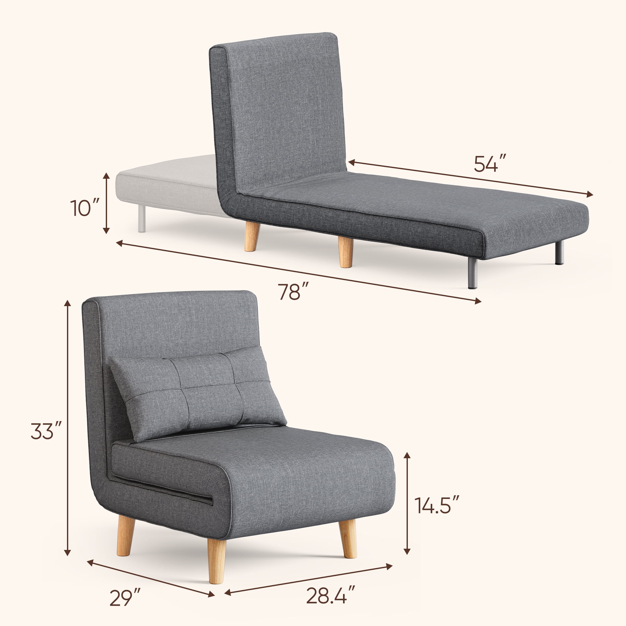 Lofka Futon Sofa Bed, 3 in 1 Convertible Chair Bed for Office | Bedroom,Dark Gray
