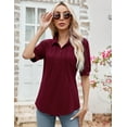 thumbnail image 4 of ZHENWEI Women's V Neck Short Sleeve Polo Shirts Button Down Collared Tops Loose Casual Tunic Blouses, 4 of 7