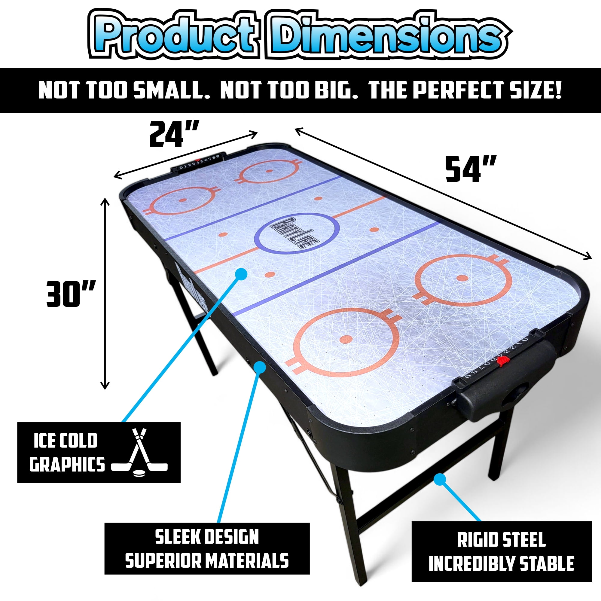 PartyLife 54-Inch Arcade Air Hockey Table – Fold & Store Leg Design, Smooth Playing Surface, Powerful Motor – Perfect for Kids & Adults