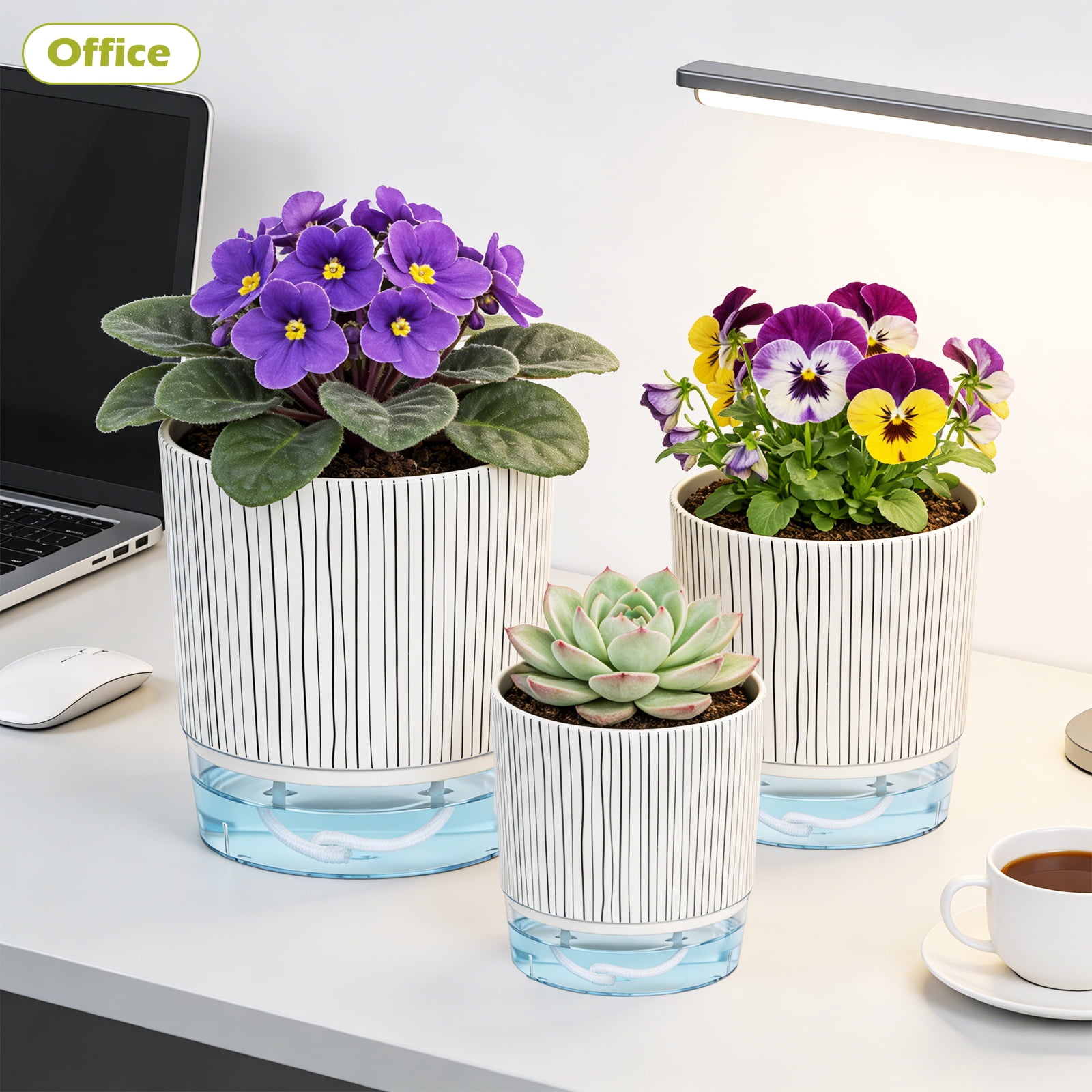 Samhe 6 Pack Self Watering Pots for Indoor Plants, 4" 5.5" 6.3" Plastic Self Watering Planter with Drainage Holes and Saucers