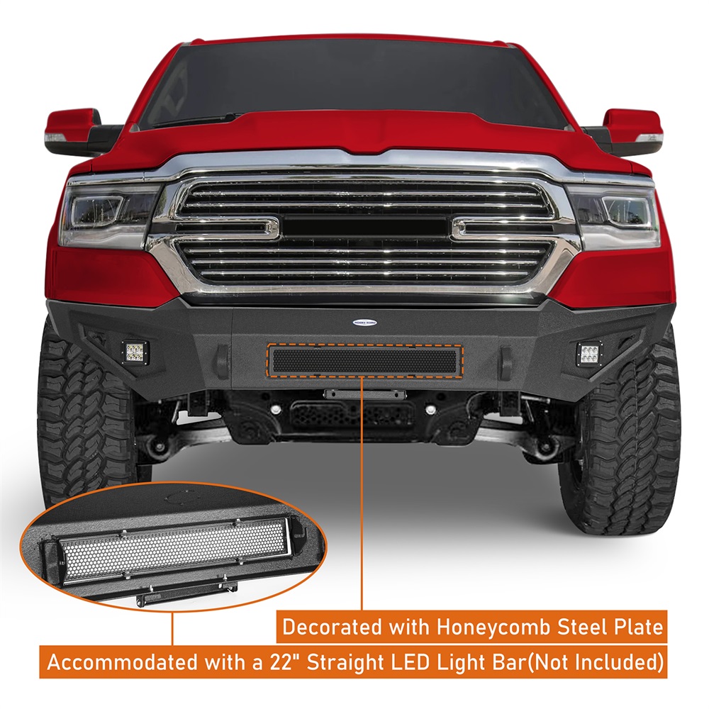 Hooke Road Front Bumper Fit 2019 2020 2021 2022 2023 Dodge Ram 1500 (Excluding EcoDiesel, Rebel, TRX ,1500 Classic)