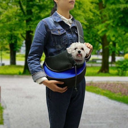 - Pet Puppy Carrier Sling Hands-Free Shoulder Travel Bag. Great For Walking Your Pet. Dog Cat Pet Puppy Outdoor Reversible Pouch Mesh Shoulder Carry Bag Tote Handbag Carrier- (Blue/Small)