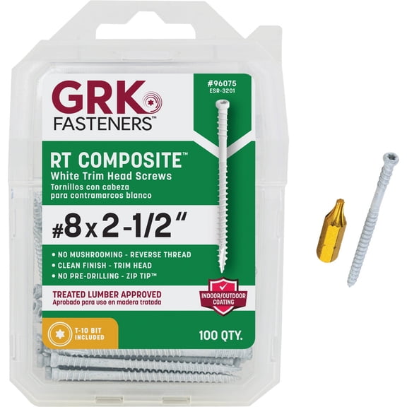 GRK HandyPak Self-Tapping Composite Screws - White, Steel - 100 Pack, #8 x 2-1/2 In