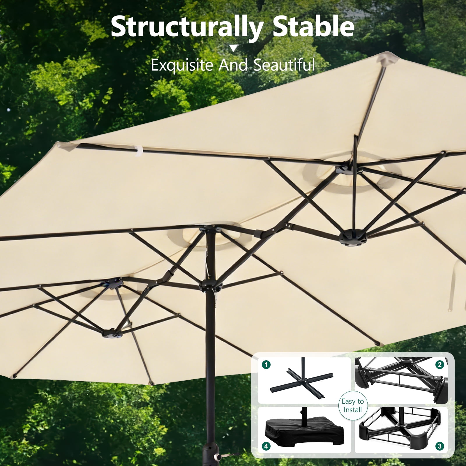 HAIMULI 15FT Outdoor Patio Umbrella with Base Included, Double Sided Pool Umbrellas with Fade Resistant Canopy, Large Table Umbrella for Deck, Market, Backyard