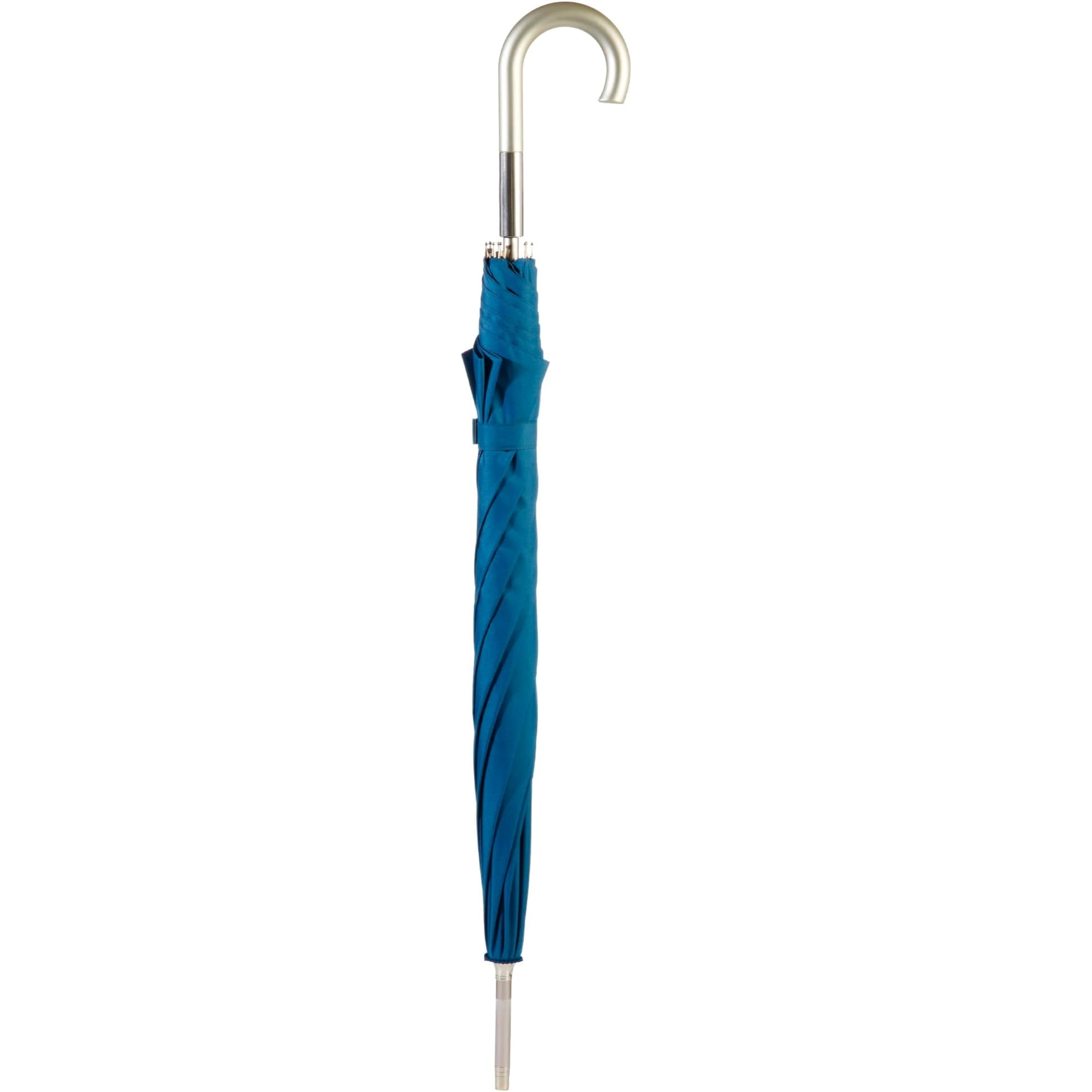 totes Large Eco Auto-Open Stick Umbrella with a Classic J Hook Curved Handle, Moroccan Blue, 46"