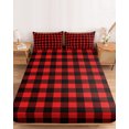 thumbnail image 2 of Twin XL Size Fitted Sheet Set - Black Red Plaid 2 Piece Bedding Sets 16" Deep Pocket Fitted Sheet with 1 Pillowcases, Vintage Rustic Buffalo Checked Gingham Brushed Microfiber Hotel Luxury Bed Sheets, 2 of 9
