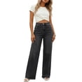 thumbnail image 5 of Karymi Women Clothing High Waist Wide Leg Jeans, Casual Washed Straight Leg Denim Pants with Hem, Loose Fit Floor-Length Trousers with Pockets Linen&nbsp;Pants&nbsp;Women, 5 of 8