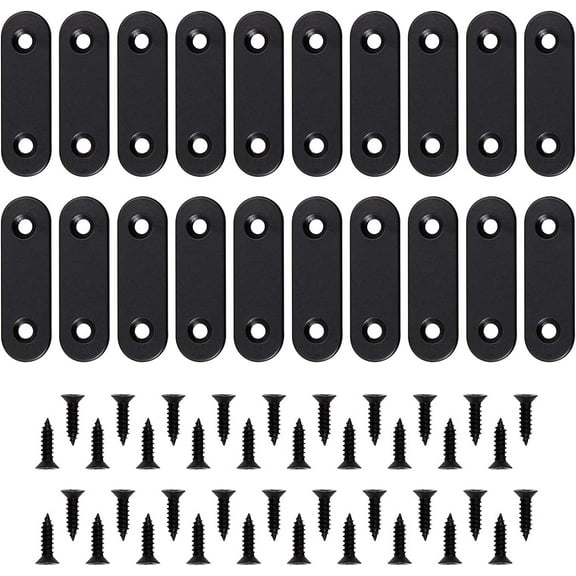 20Pcs 16 x 50 mm Straight Brace Stainless Steel Black Straight Flat Brace, Mending Joining Plates Metal Bracket Corner Brace Connector Mending