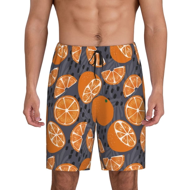 Balery Various Oranges Pantalones cortos de pijama de punto de algodón para hombre con cinturilla y bolsillos-Medium