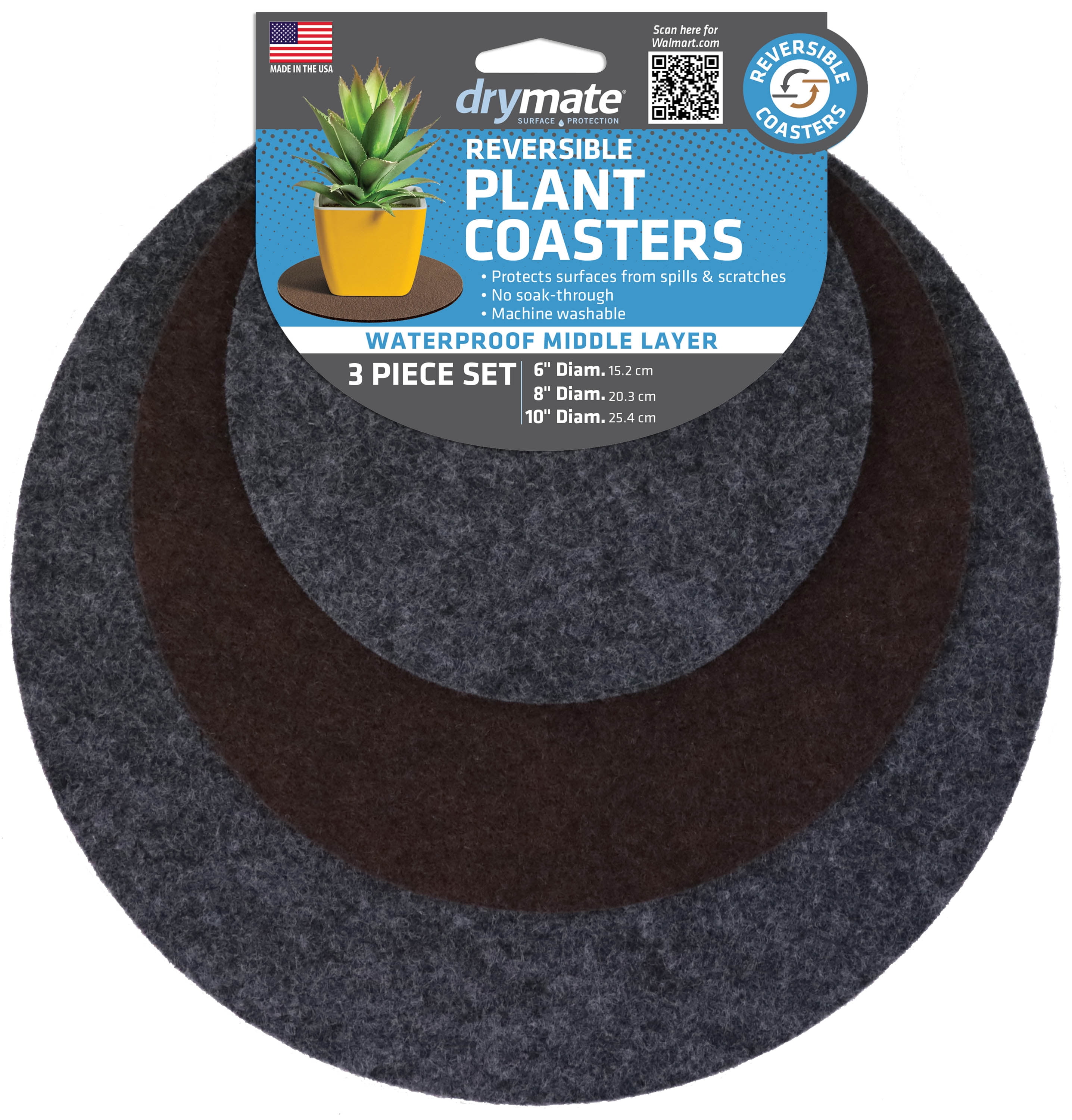 Drymate Plant Coaster Mat Reversible, Charcoal/Brown, (6, 8, 10)