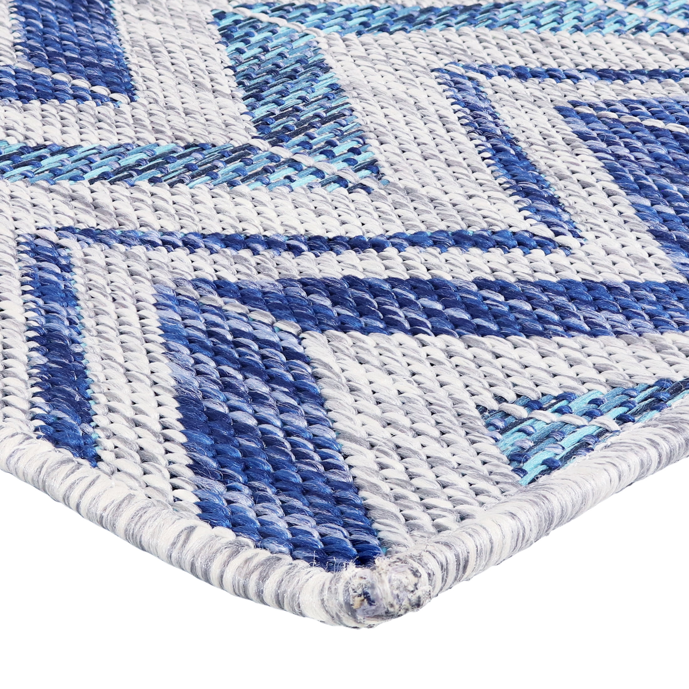 Sunnydaze Dreams Classic Flat Weave Blue Chevron Outdoor Area Rug, 5' x 7'