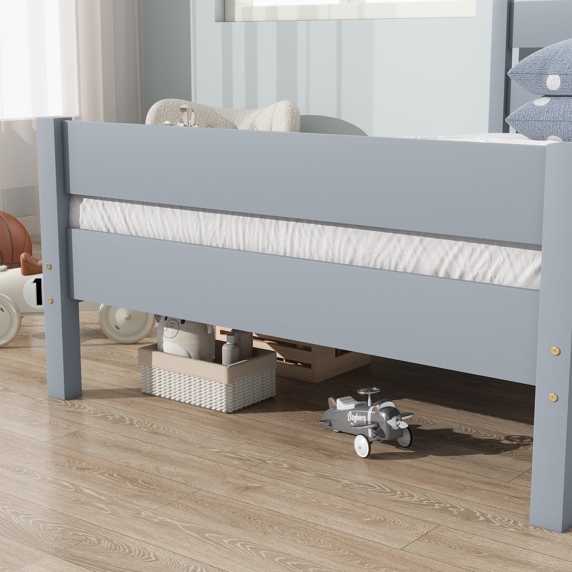Rubber Wood Twin Platform Bed with Solid Headboard & Footboard, 10 Plywood Slats Underbed Storage Design Holds 250LBS Fits ≤6 Inch Mattress No Box Spring Needed