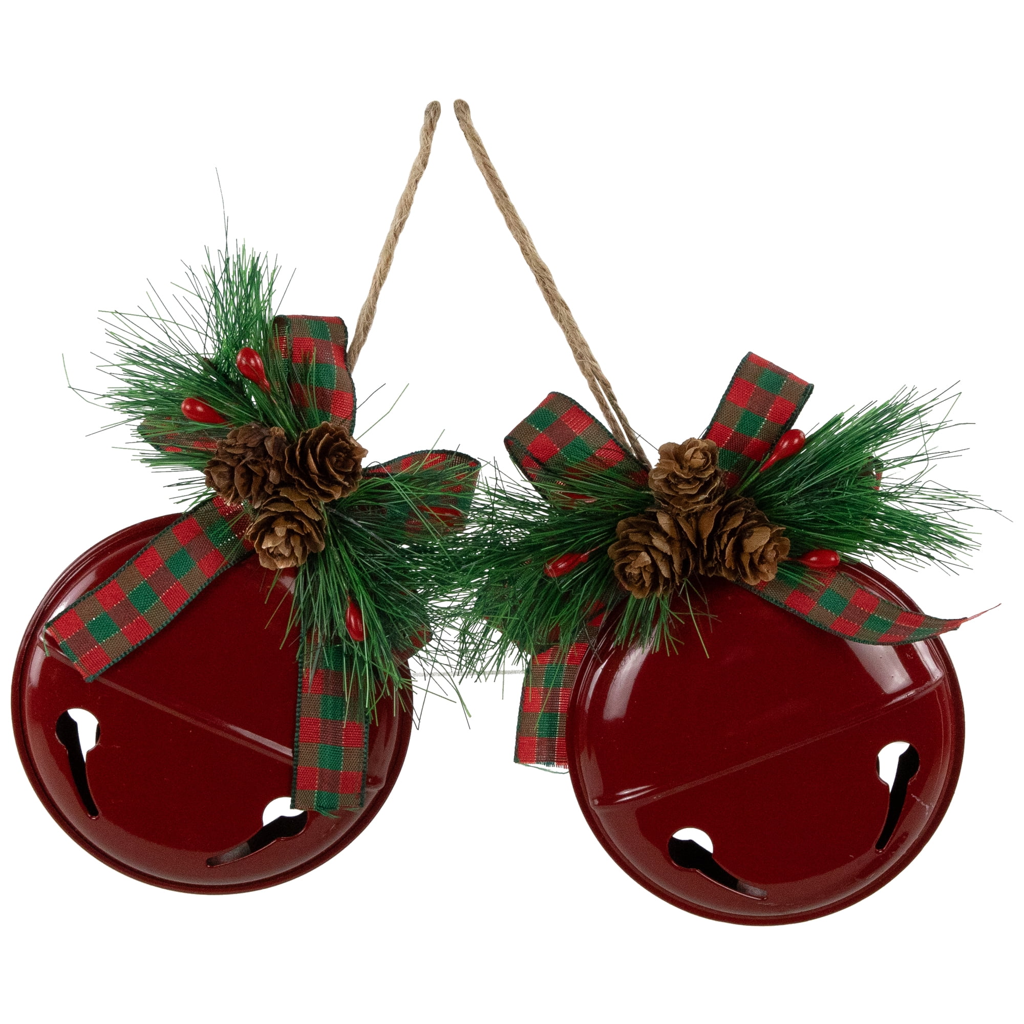 Northlight Jingle Bells with Pinecone Bows Disc Christmas Ornaments - 5" - Red - Set of 2