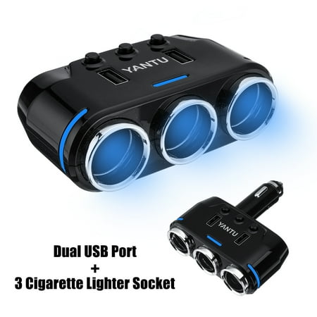 - Dual USB Port 3 Way Car Cigarette Lighter Socket Splitter Adapter Charger 12V US