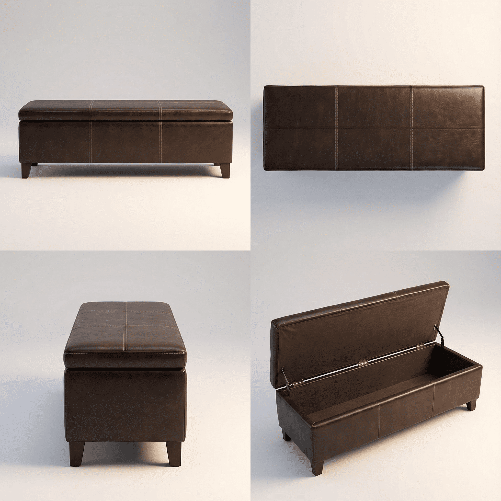 Storage Ottoman Bench, Rectangular Ottoman, Upholstered Bench with Safety Hinges and Large Storage, Solid Wood Frame Assembled for Living Room, Entryway, Family Room, Distressed Brown