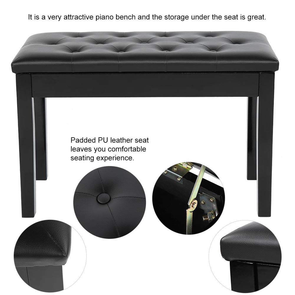 EBTOOLS Black Piano Bench with Hidden Storage Duet Concert Piano Stool PU Leather Padded Seat Cushion Double Chair Stool Black for Home and Concert 29.53x13.78x18.9inch 