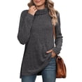 thumbnail image 2 of Womens Tunic Tops Turtleneck Long Sleeve Side Split High Low Lightweight Sweaters, 2 of 5