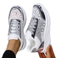 thumbnail image 2 of Willtoo Women Breathable Lace Mesh Lace Up Platform Sneakers Low Top Platform Heel Casual Shoes Lightweight Non Slip Round Toe Glitter Fashion Footwear, 2 of 6