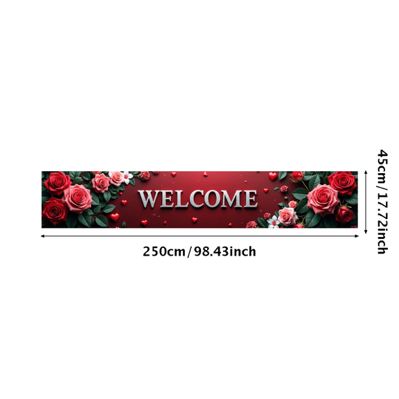 LUUFILx Welcome Heart Shaped Rose Floral Welcome Banner Romantic Backdrop with Butterflies and Hearts for Party Decorations Event Photographic Background