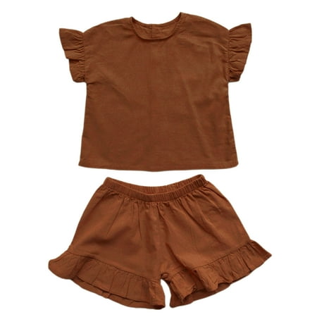 

B91xZ Toddler Girl Outfits Kids Toddler Baby Girls Spring Summer Solid Cotton Short Sleeve Tshirt Shorts Outfits Clothes Brown Sizes 5-6 Years