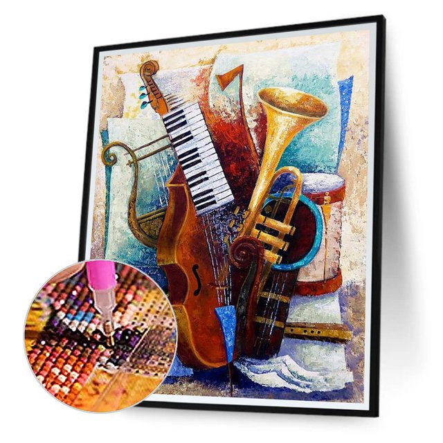 Cuadros Decorativos Colección de instrumentos musicales de pintura de diamantes 5D Kits de bricolaje Arte de taladro redondo completo Ehuebsd embutido en tela