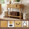 thumbnail image 5 of AHB 39.4" Walnut Wood Console Table, Narrow Entryway Table with 3 Drawers and 2-Tier Storage Shelves, Sofa Table for Hallway, Living Room and Bedroom, Oak, 5 of 7