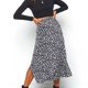 thumbnail image 1 of Falda casual con estampado floral de cintura alta para mujer Faldas de línea A con muslo dividido,Negro,L, 1 of 5