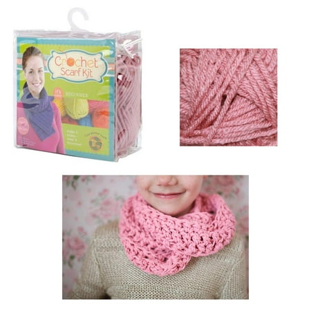 1 Beginner Easy Yarn Crochet Knitted Scarf Kit Dusty Rose Knit Handmade Kid (Best Yarn To Crochet A Scarf)