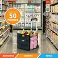 thumbnail image 2 of Pop & Load Collapsible Rolling Utility Cart, Plastic Pack-N-Roll Cart with Handle, Portable Storage, Black & Pink, 2 of 6