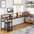thumbnail image 4 of Two Person Desk with Monitor Stand, 78.74" Long Double Computer Office Desk with Storage Shelves, Large Gaming Desk Study Writing Table Workstation for Home Office (Rustic Brown), 4 of 9