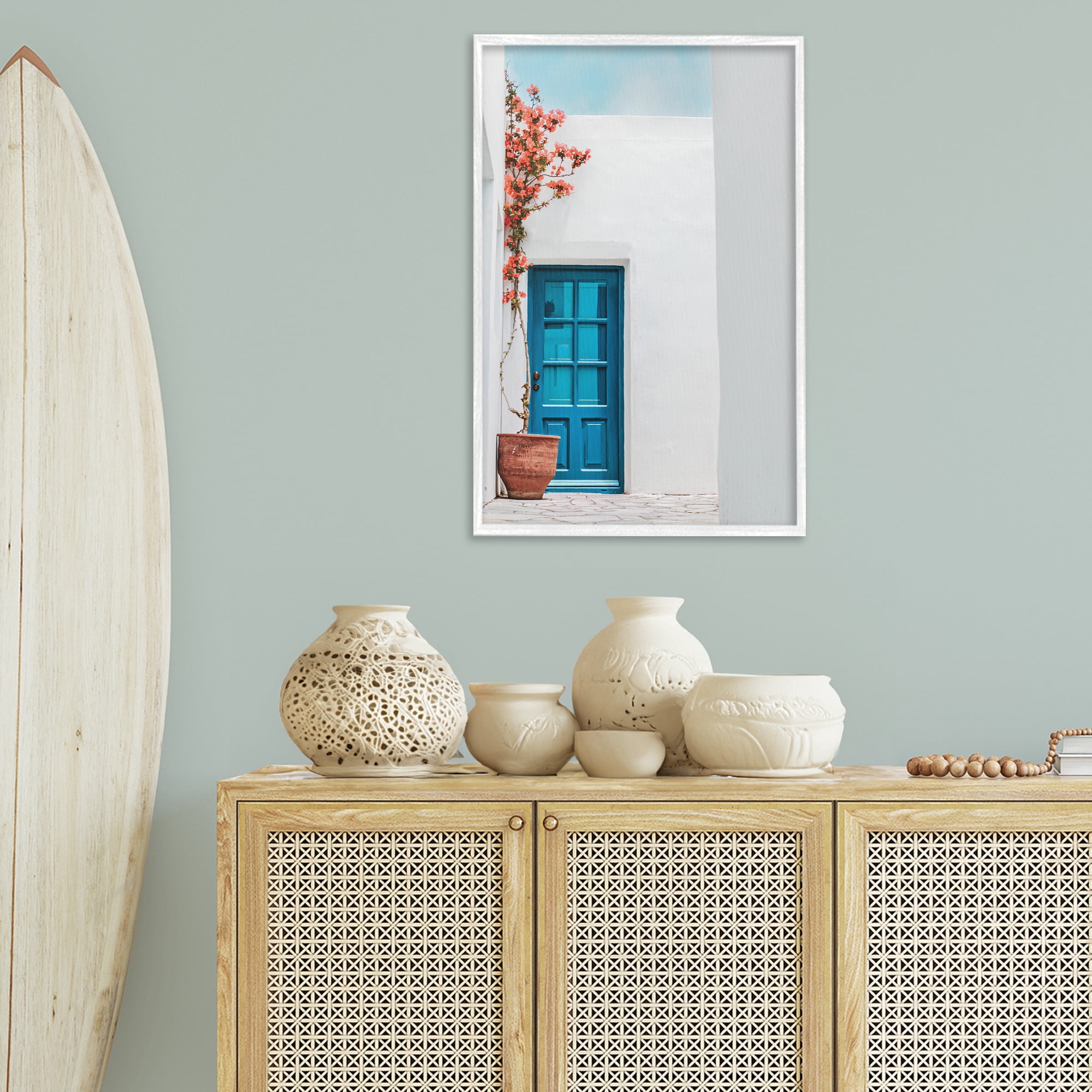 Stupell Industries Blue Villa Door Town & City Photography White Framed Art Print Wall Art, 20 x 30