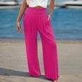 thumbnail image 2 of DHFJKG High Waist Pants For Women Wide Leg Smocked Waist Summer Breathable Linen Solid Color Pants With Pockets Beach Vacation Clothes Soft Trousers, 2 of 5