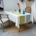 thumbnail image 1 of Nappe Table à Manger Bureau Tissu Broderie Bords Frangés Nappe Pompon Décor Rustique, 1 of 9