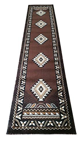 Southwest Native American Long Runner Rug Chocolate Design 2ft4in.X10ft11in.