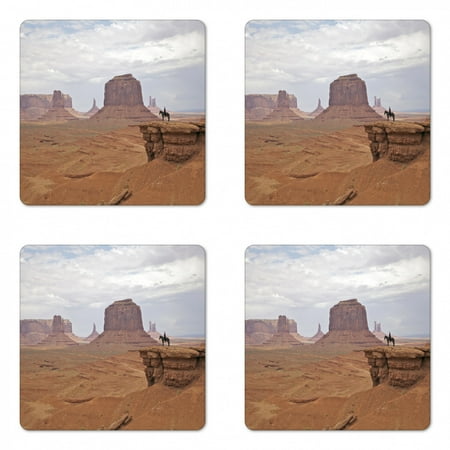

Animal Coaster Set of 4 Human on a Horseback in Valley Square Hardboard Gloss Coasters Standard Size Ginger Pale Purpleblue by Ambesonne
