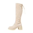 thumbnail image 3 of Willtoo Boots for Women Round Toe Knee High Boots, Faux Suede Back Drawstring Comfortable Tall Boots, Chunky Block Heel Platform Casual Dress Boots, 3 of 6