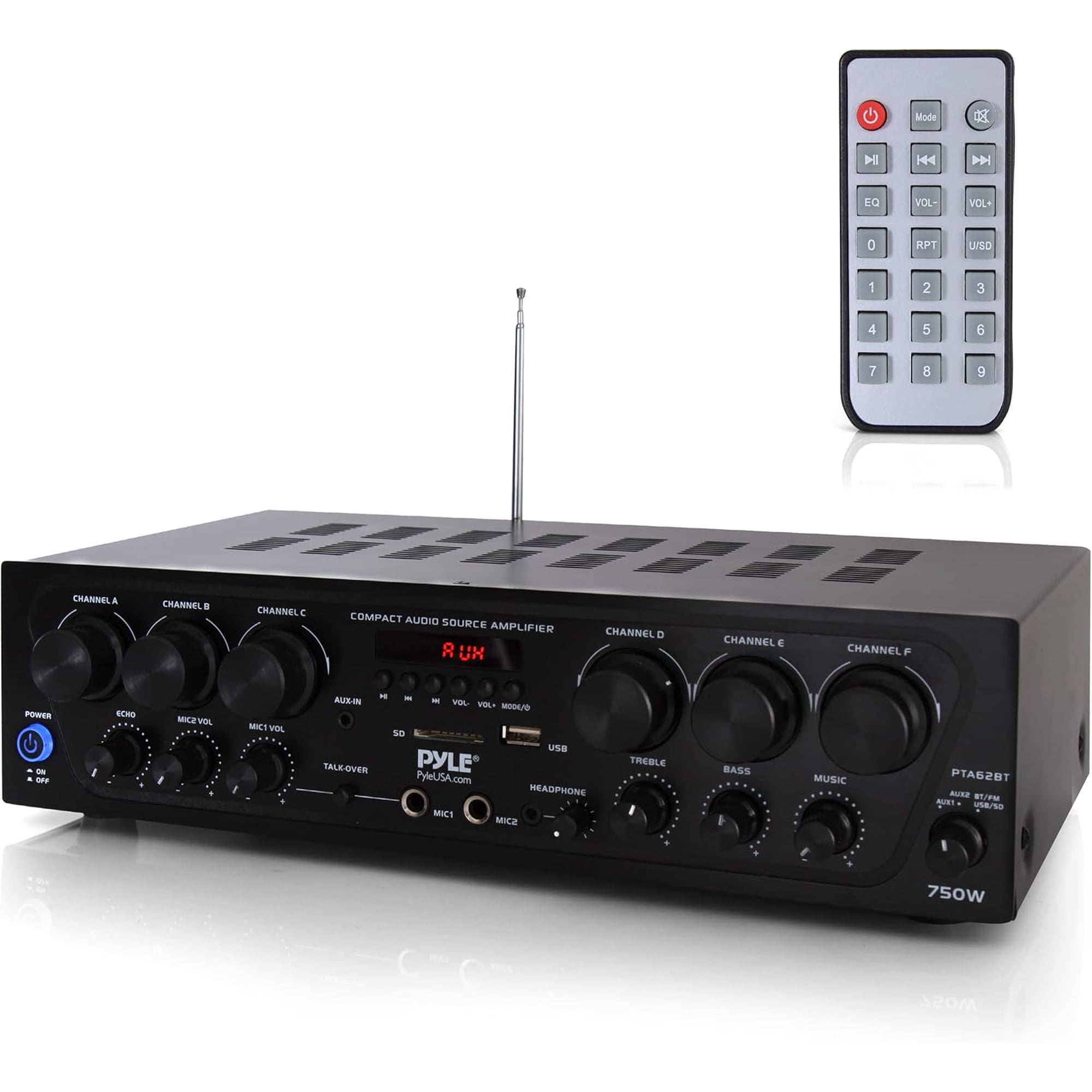 Pyle Bluetooth Home Audio 750 Watt 6 Channel Amplifier Stereo Receiver