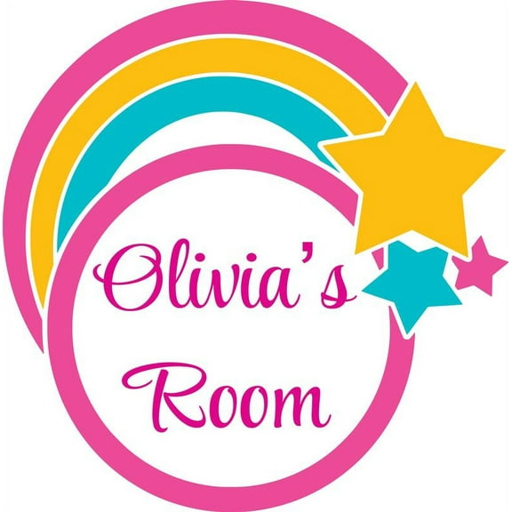 Personalized Name Vinyl Decal Sticker Custom Initial Wall Art Personalization Decor Childrens Girls Bedroom Colorful Rainbow Circle Star Design 12 Inches X 12 Inches