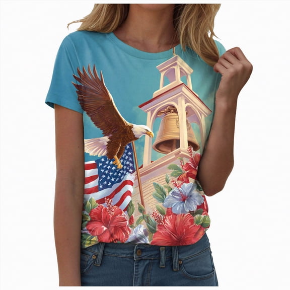 enyan 250 Years America Anniversary 250th Independence Day Freedom T-Shirt Unisex and Wo Anniversary Outfits Women Top,Sky Blue,L