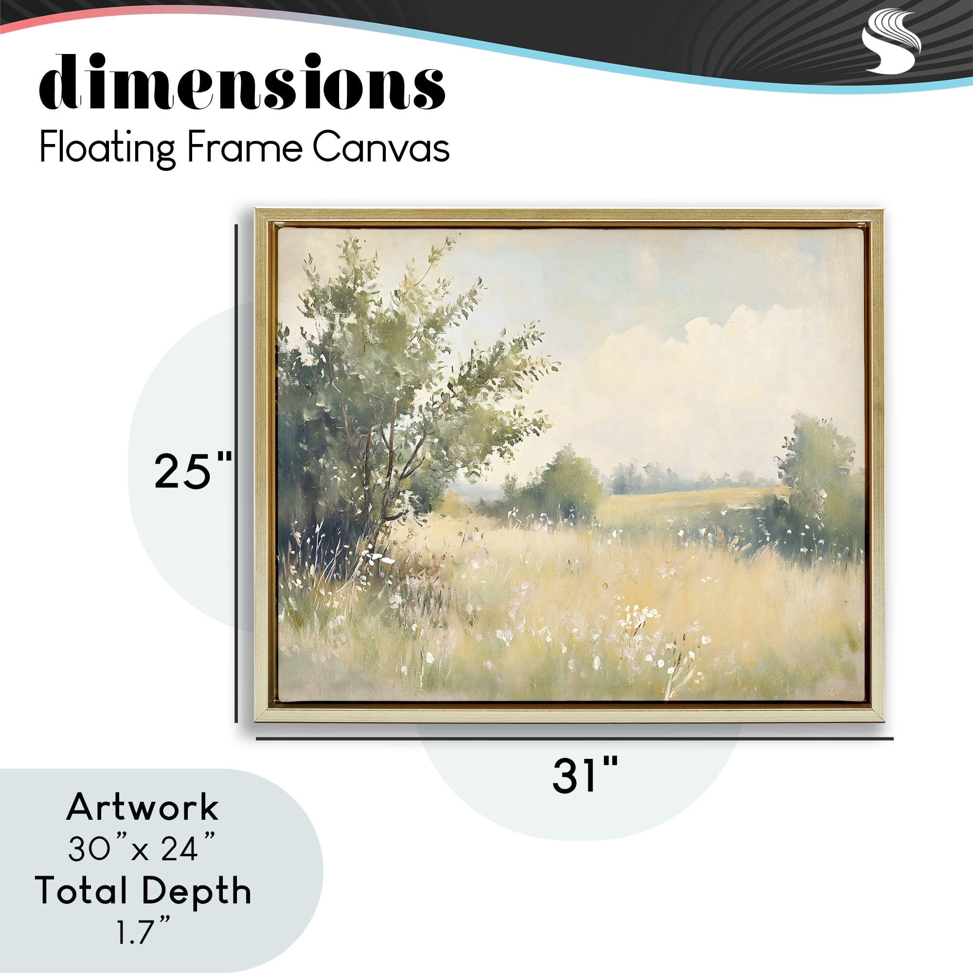 Stupell Industries Summer Meadow in Soft Light Gold Framed Floater Canvas Wall Art, design by Creative Studio