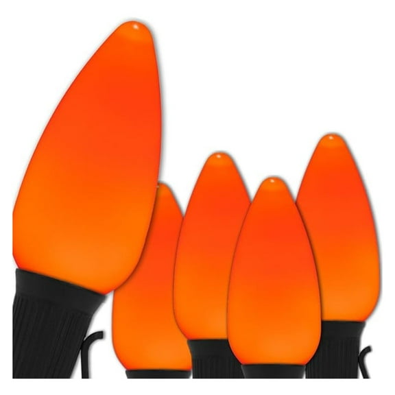 25 Orange C9 Roofline Lights – 25 ft OptiCore Grade Outdoor String, Smooth Opaque Bulbs, Heavy Duty Fall & Lighting