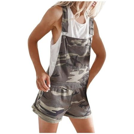 

Women S Rompers Sunflower/Camo Short Pajamas Set Pocket Romper Multi-color M