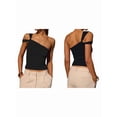 thumbnail image 3 of Women's One Shoulder Asymmetric Strapless Tube Fitted Y2k Tank Going Out Outfit Top Black M, 3 of 9